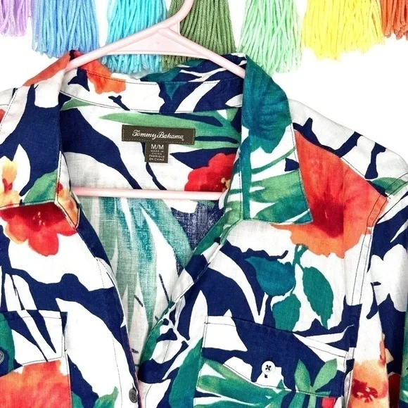 Tommy Bahama Victoria Bloom Floral Tropical Long Sleeve Palm Leaf Blouse Medium - Picture 7 of 13